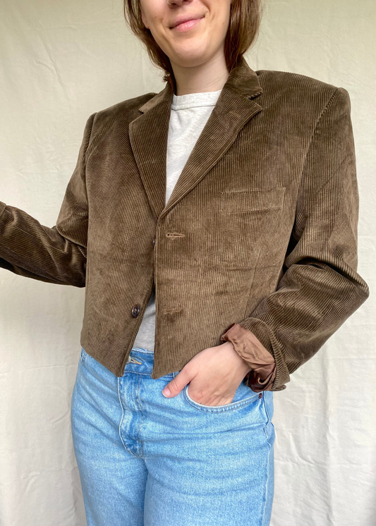 Bruine Remade ribstof blazer - maat L/XL