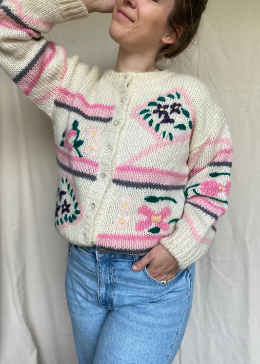 100% wollen vest met bloemen - maat L/XL