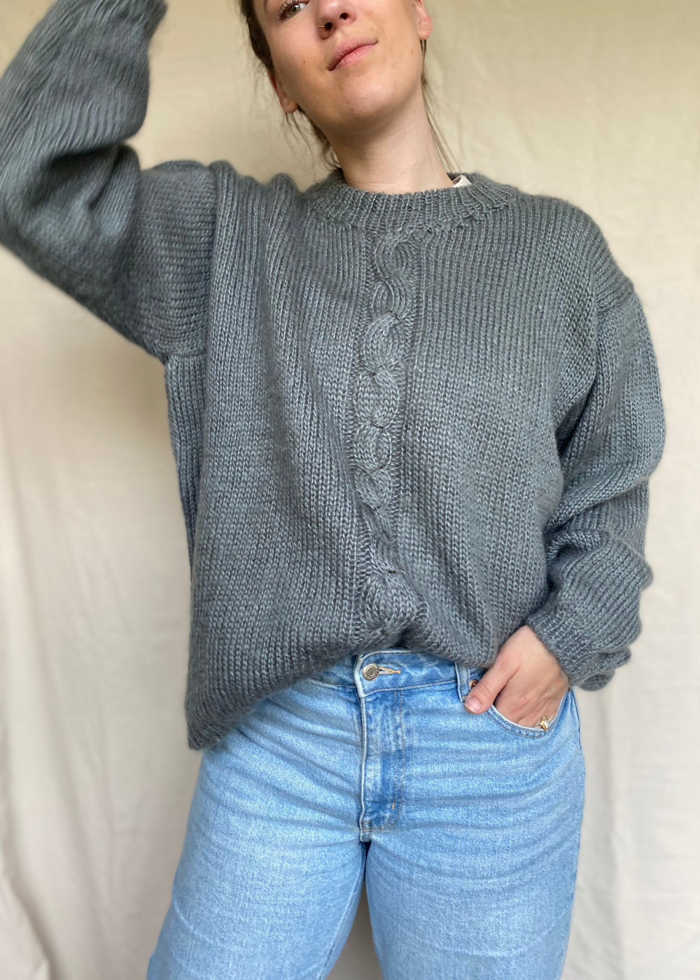 Grijze wollen dames trui - maat XL/XXL