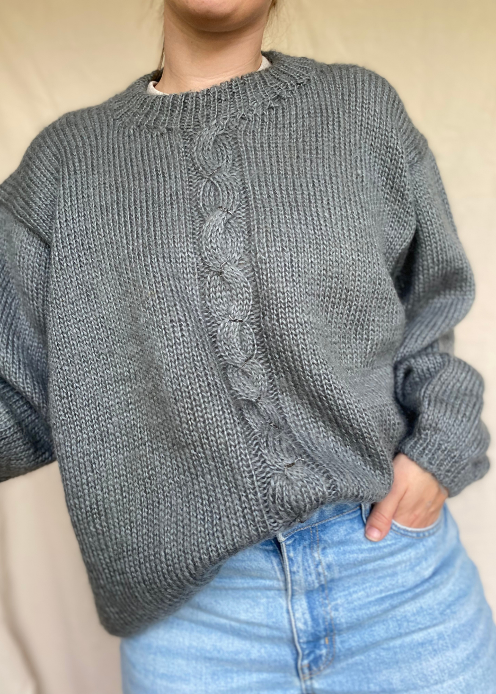 Grijze wollen dames trui - maat XL/XXL