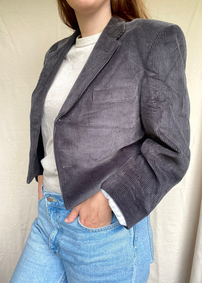 Cropped grijze ribstof blazer - maat L/XL