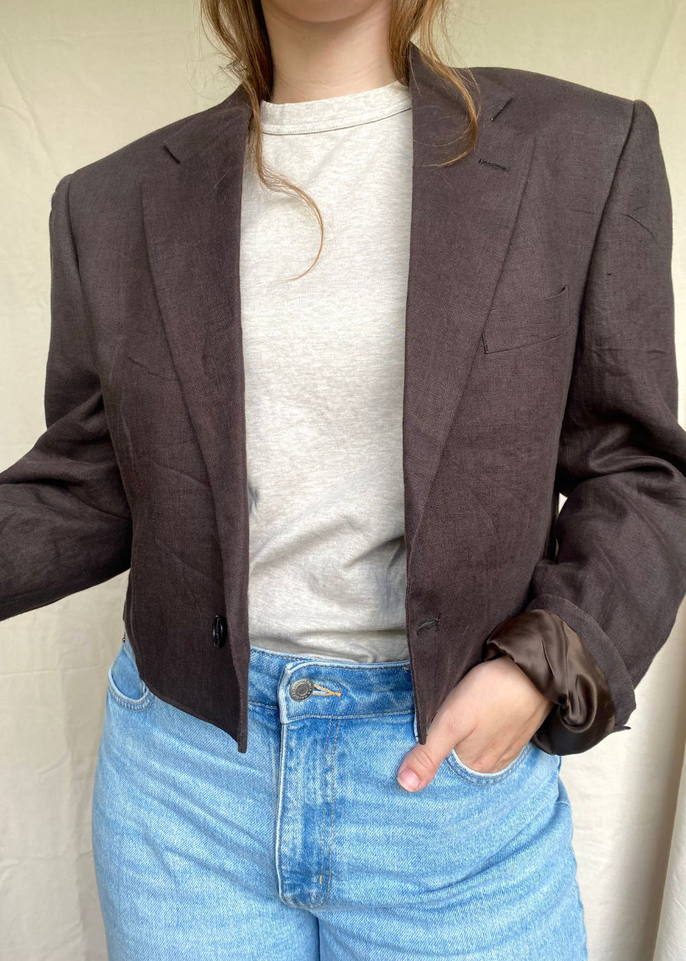 Bruine linnen dames blazer - maat L/XL