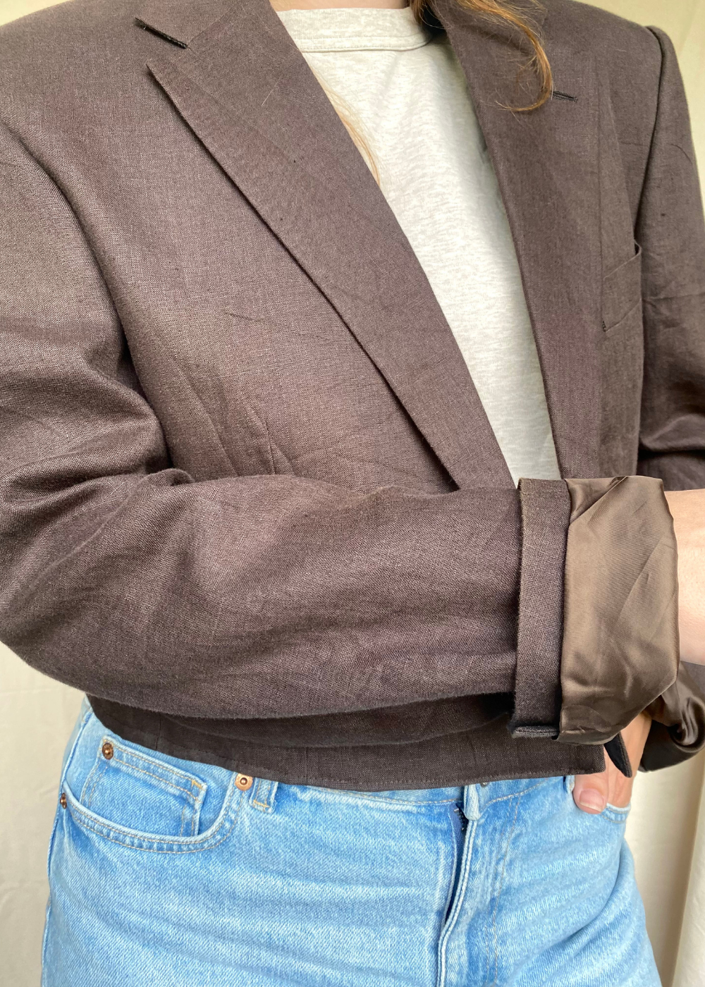 Bruine linnen dames blazer - maat L/XL