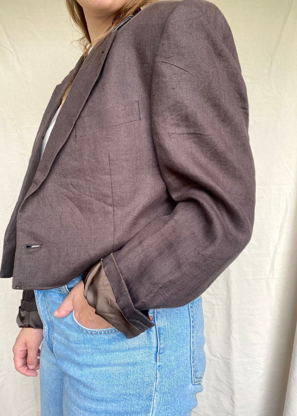 Bruine linnen dames blazer - maat L/XL