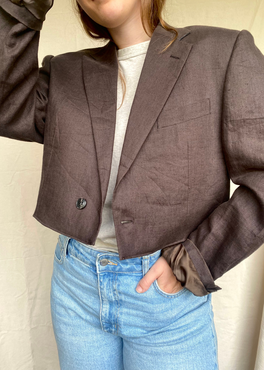 Bruine linnen dames blazer - maat L/XL