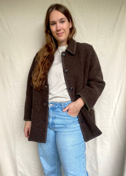 Bruine wollen dames jas - maat L/XL