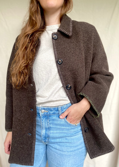 Bruine wollen dames jas - maat L/XL