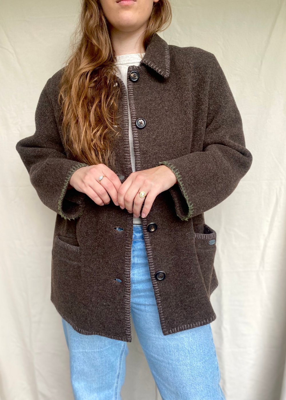 Bruine wollen dames jas - maat L/XL