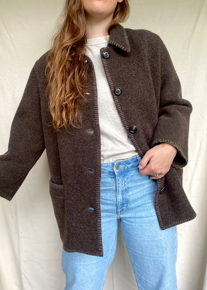 Bruine wollen dames jas - maat L/XL