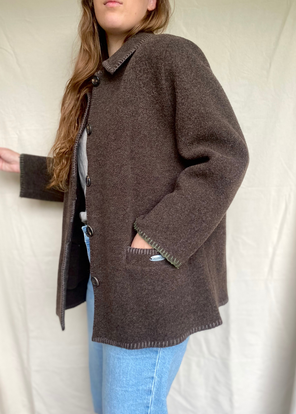Bruine wollen dames jas - maat L/XL
