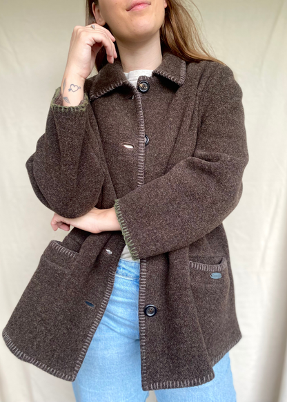 Bruine wollen dames jas - maat L/XL