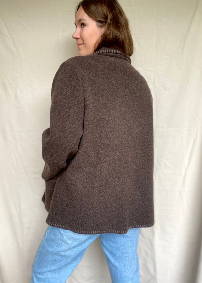 Bruine wollen dames jas - maat L/XL