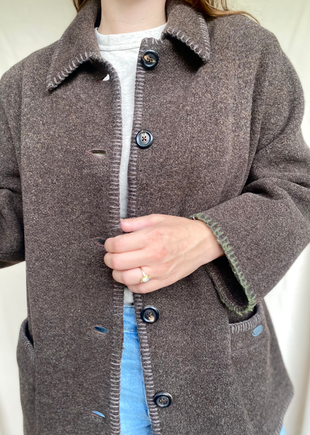 Bruine wollen dames jas - maat L/XL