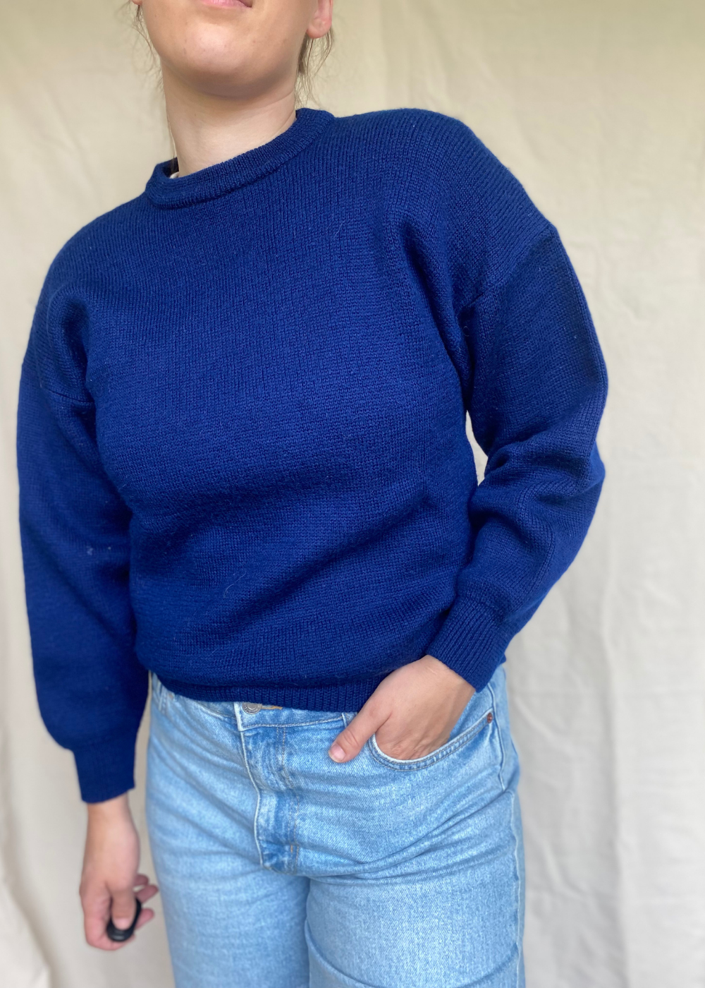 Donkerblauwe lana wollen trui - maat S/M