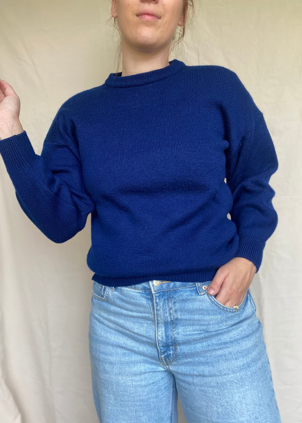 Donkerblauwe lana wollen trui - maat S/M