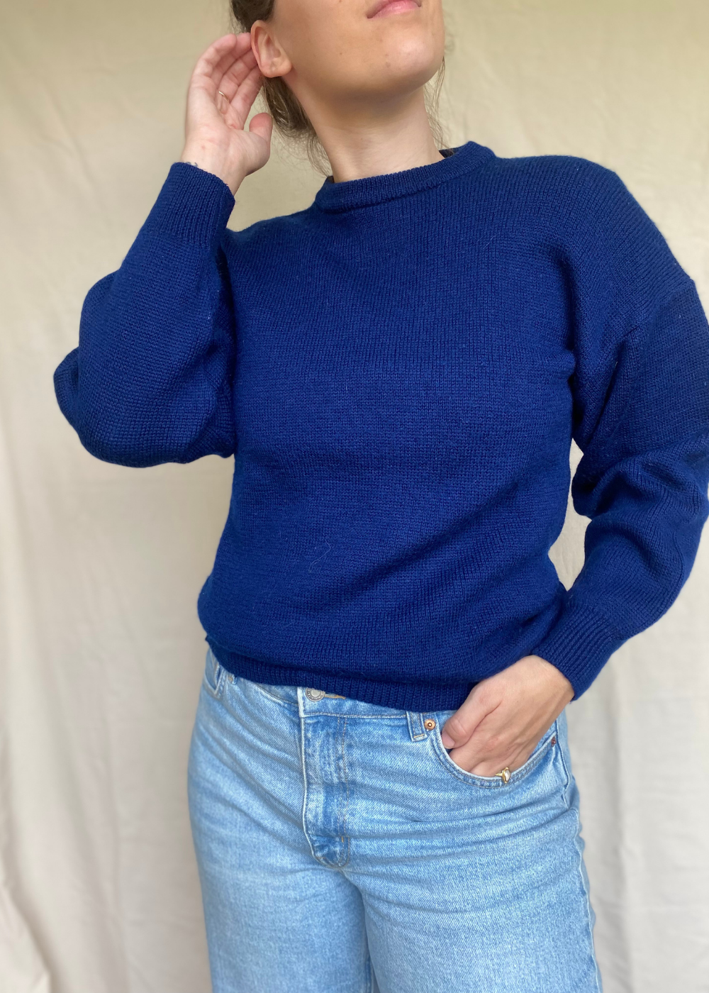 Donkerblauwe lana wollen trui - maat S/M