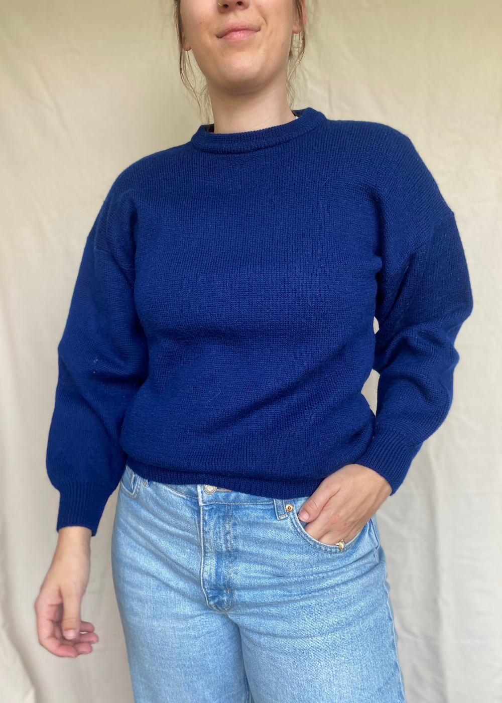 Donkerblauwe lana wollen trui - maat S/M