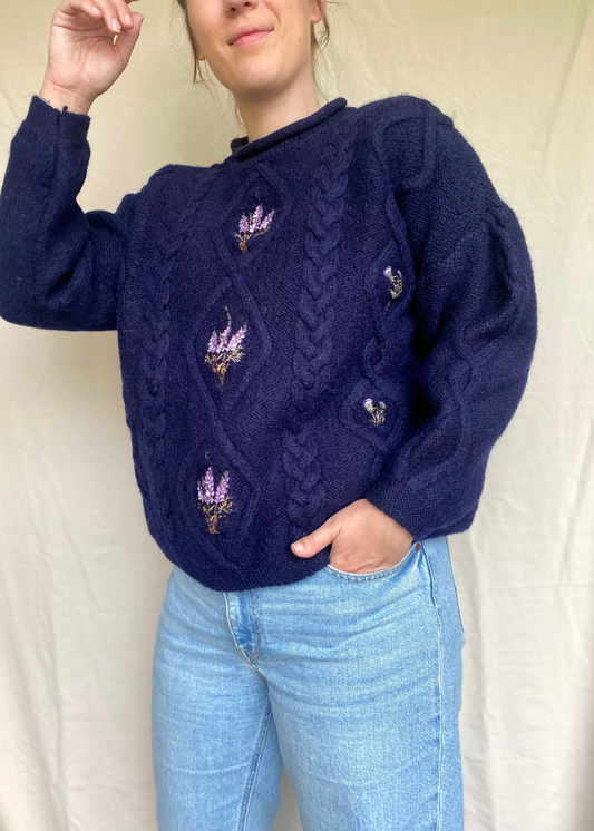 Wollen donkerblauwe dames trui - maat L/XL