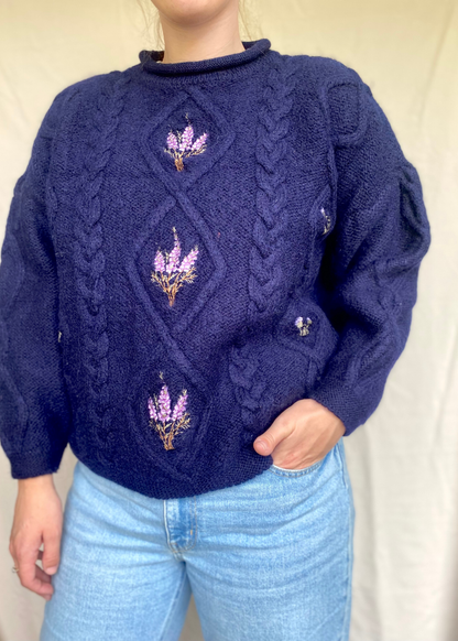 Wollen donkerblauwe dames trui - maat L/XL
