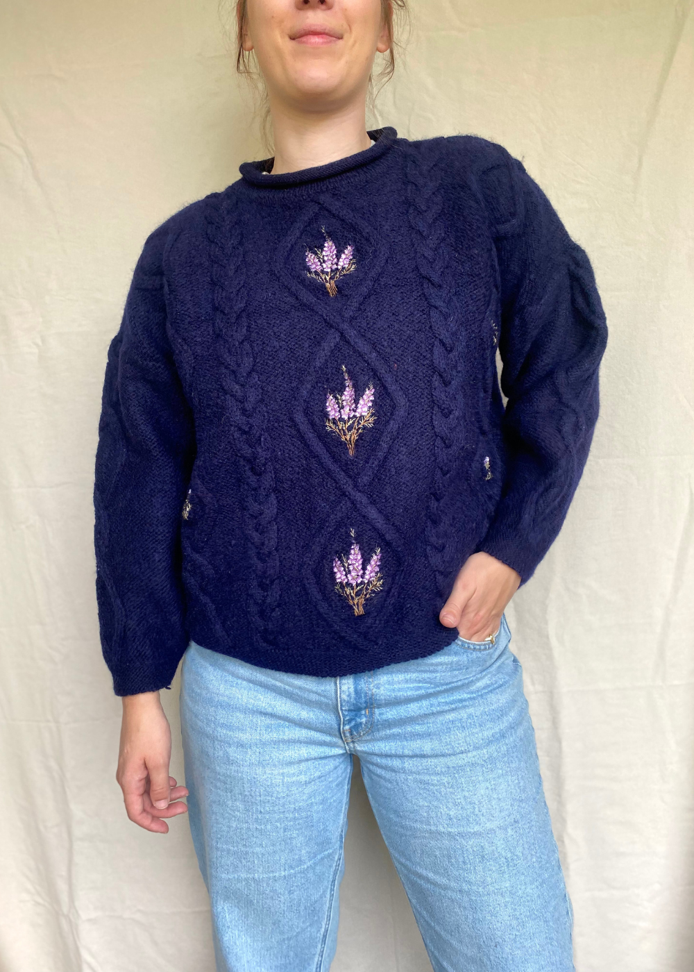 Wollen donkerblauwe dames trui - maat L/XL