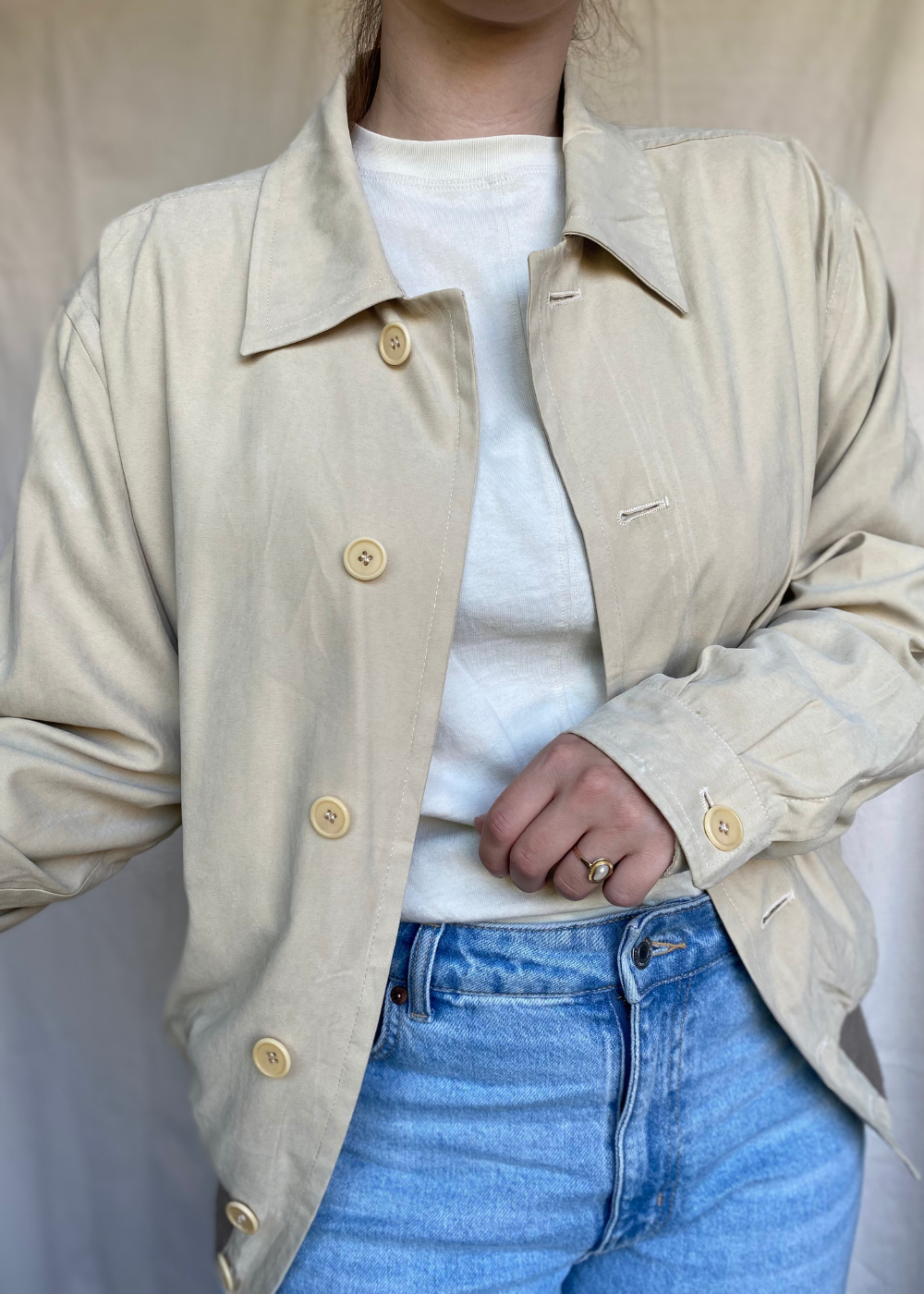 Beige zijde bomberjacket - maat M/L