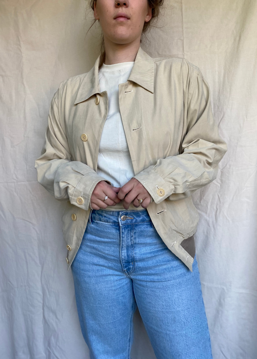 Beige zijde bomberjacket - maat M/L