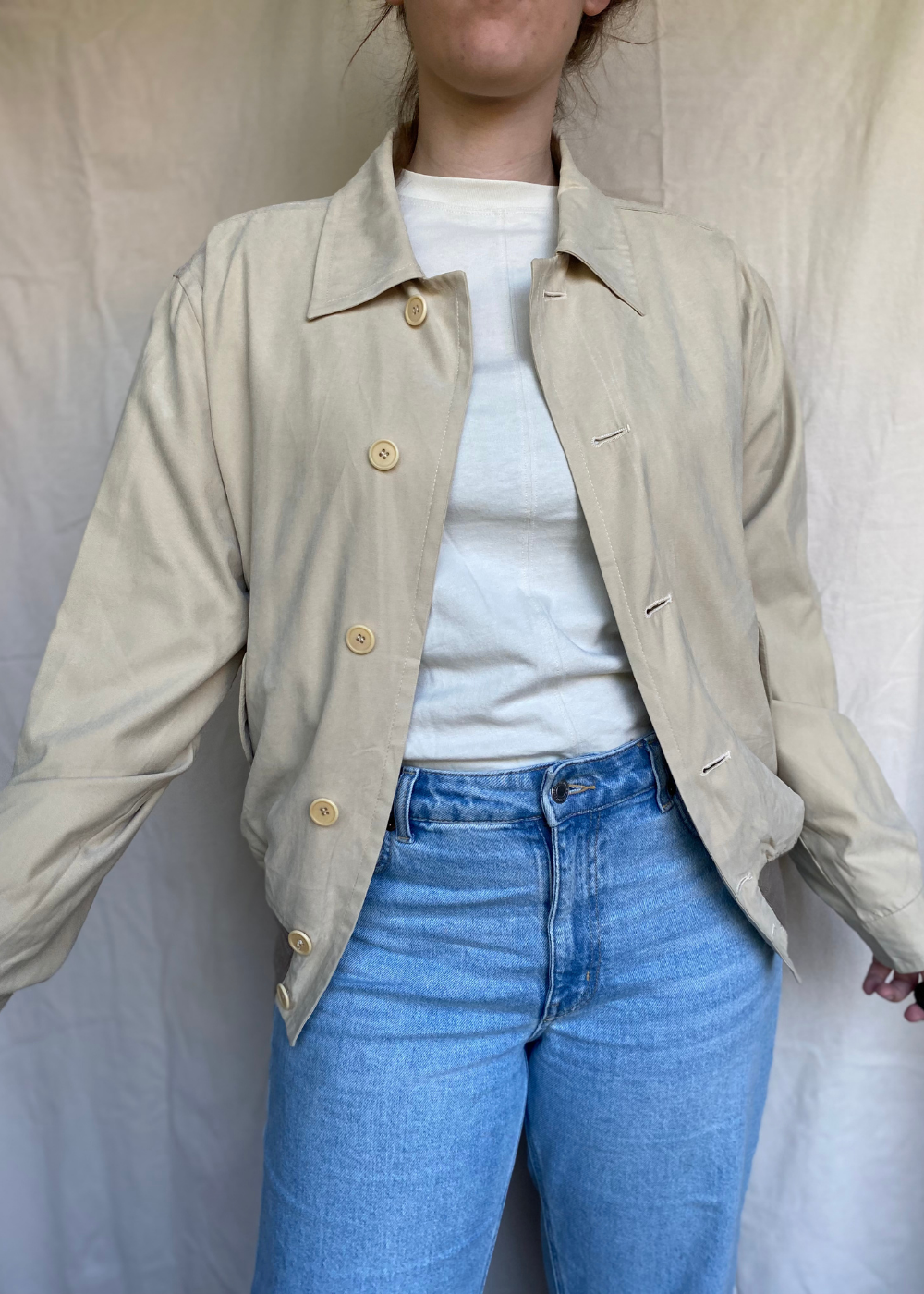 Beige zijde bomberjacket - maat M/L