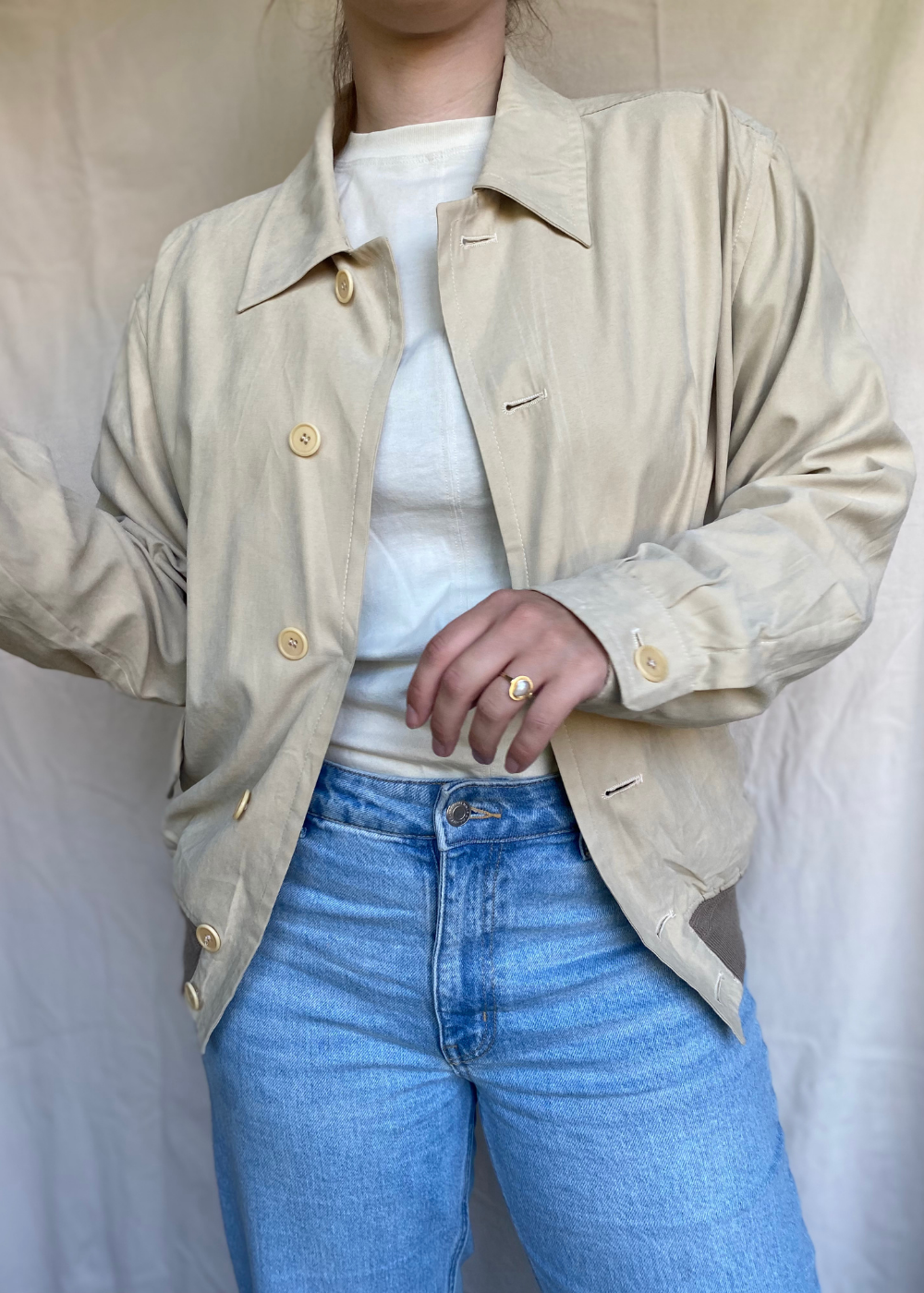 Beige zijde bomberjacket - maat M/L
