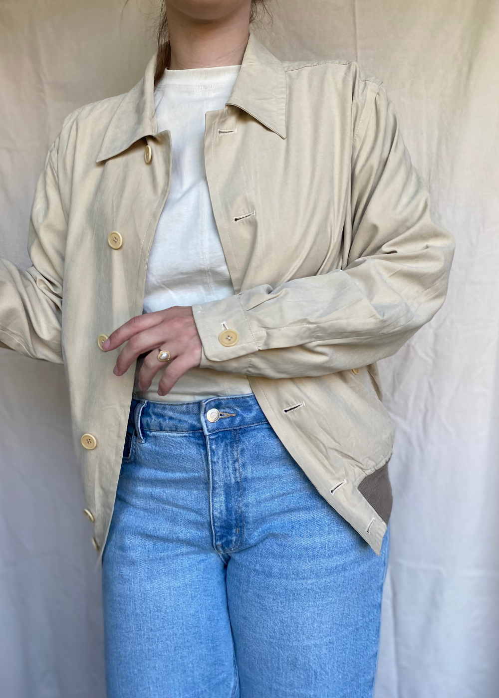 Beige zijde bomberjacket - maat M/L