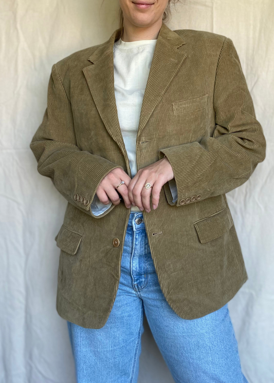 Beige katoenen ribstof blazer - maat L/XL