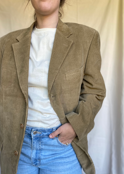 Beige katoenen ribstof blazer - maat L/XL