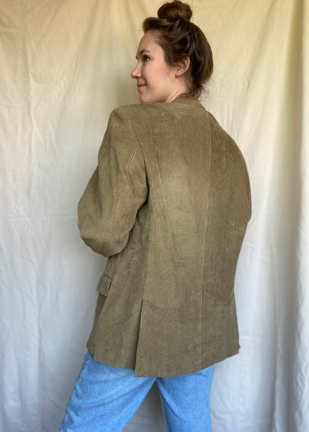 Beige katoenen ribstof blazer - maat L/XL
