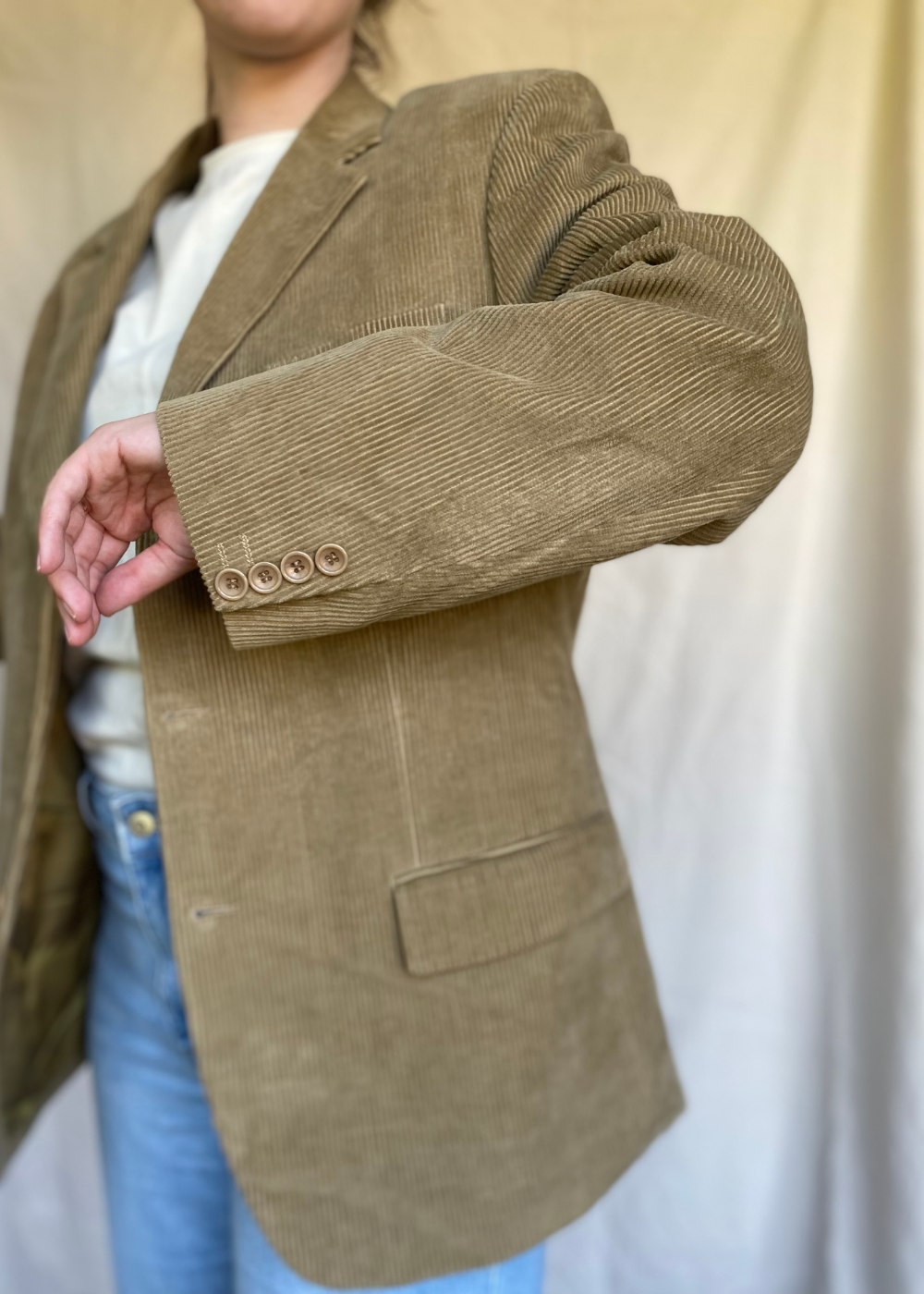 Beige katoenen ribstof blazer - maat L/XL