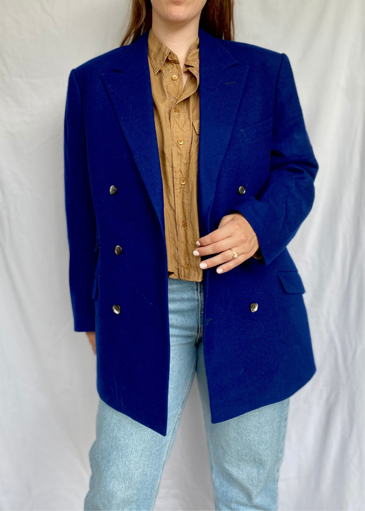 Royal blue wollen blazer - maat L/XL