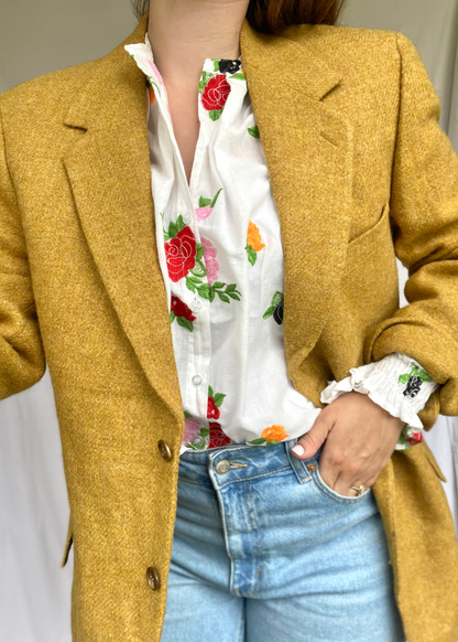 Okergele wollen dames blazer - maat L/XL