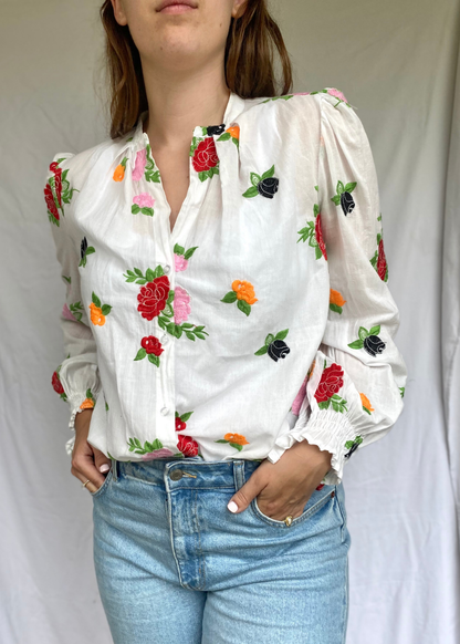 Preloved vrolijke bloemen blouse - maat L