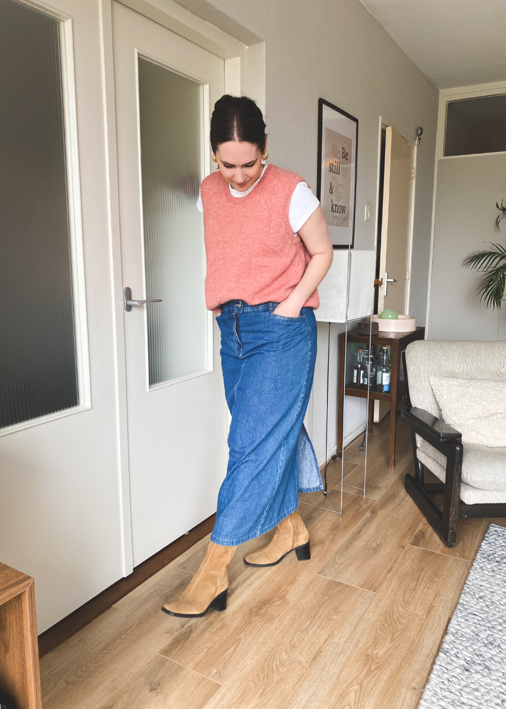 Mid-waisted spijker rok - maat L