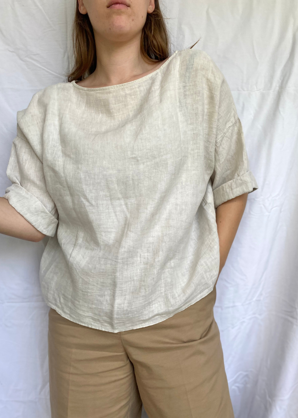 Beige linnen top - maat XL/XXL