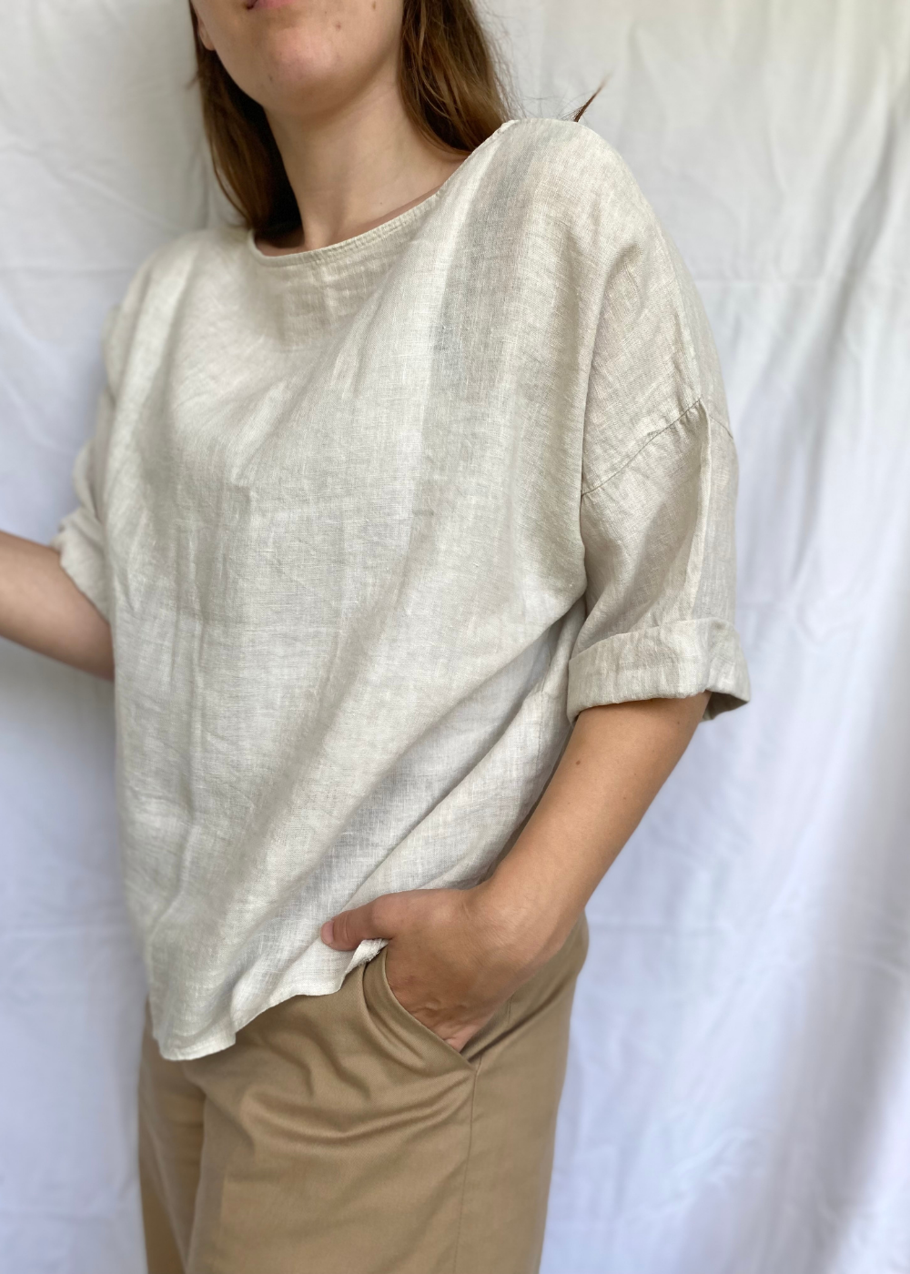 Beige linnen top - maat XL/XXL