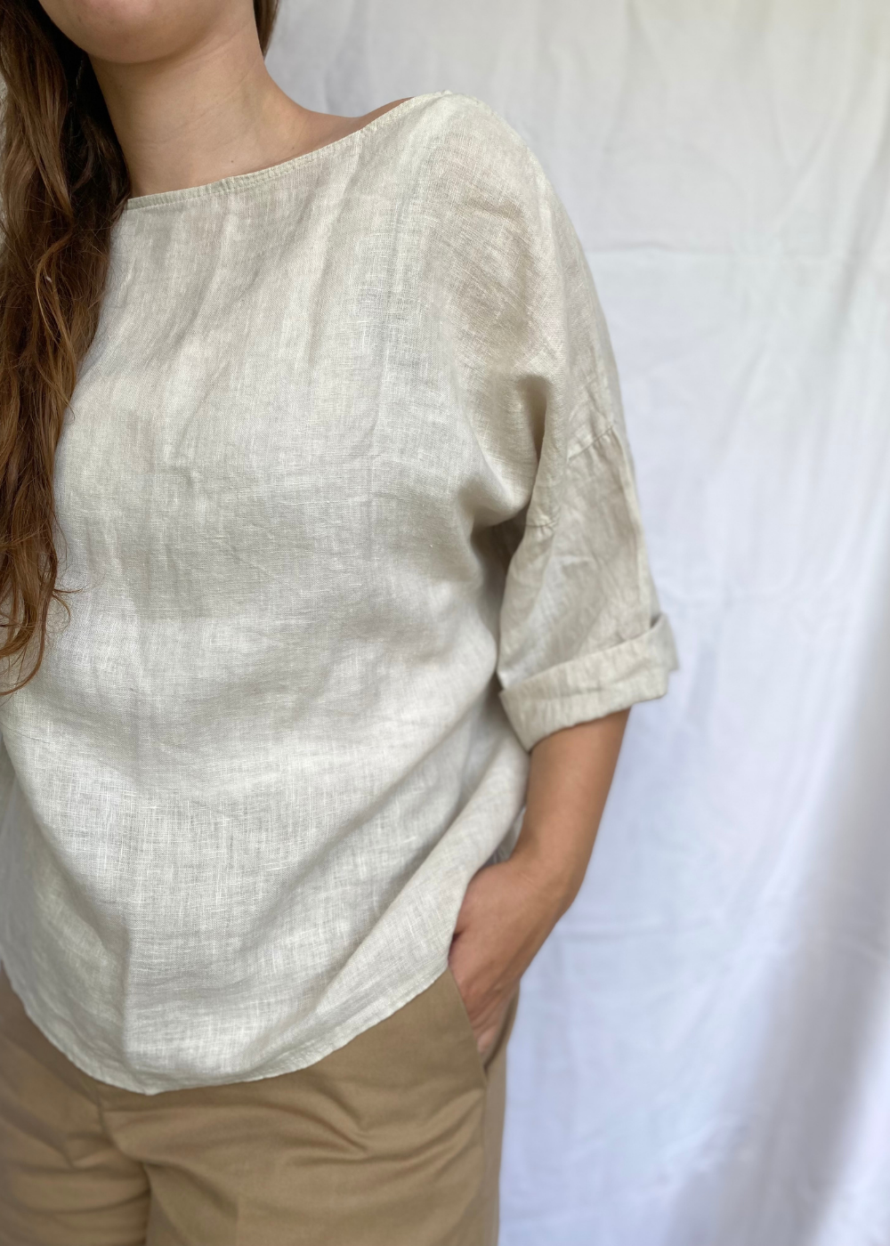 Beige linnen top - maat XL/XXL
