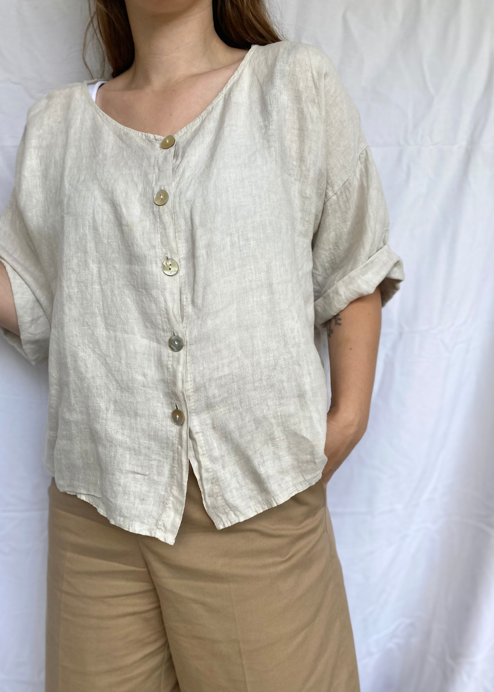 Beige linnen top - maat XL/XXL