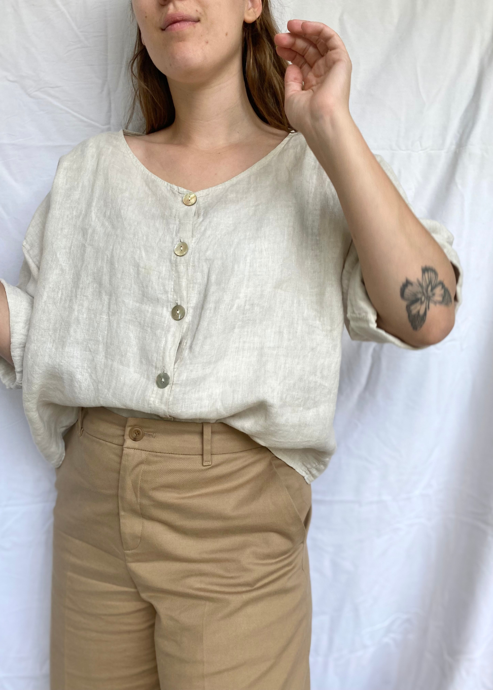 Beige linnen top - maat XL/XXL