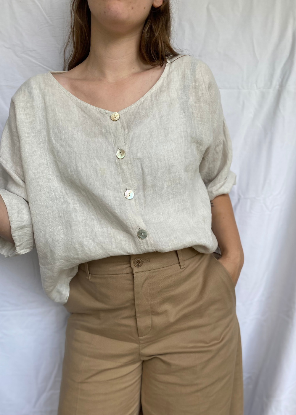 Beige linnen top - maat XL/XXL