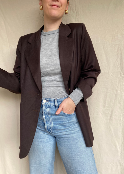 Donkerbruine lana wollen blazer - maat M/L