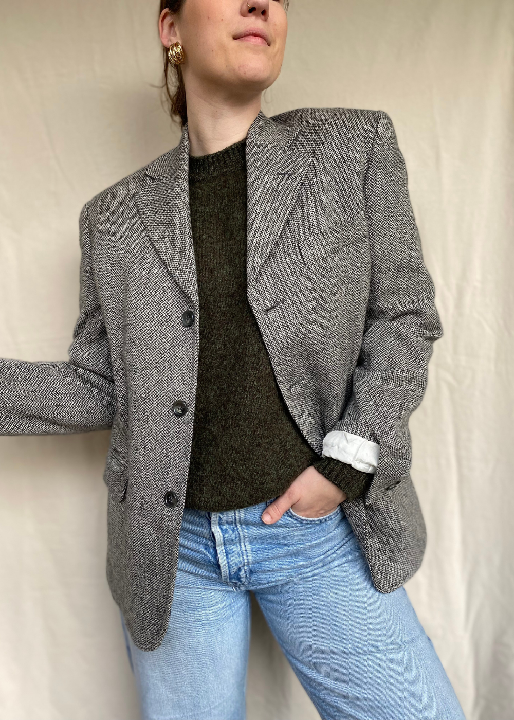 Zwart-witte wollen blazer - maat M/L