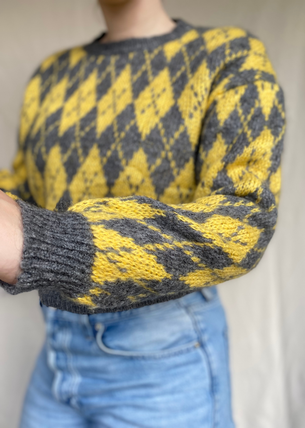 Grijs met gele ruit - maat M/L