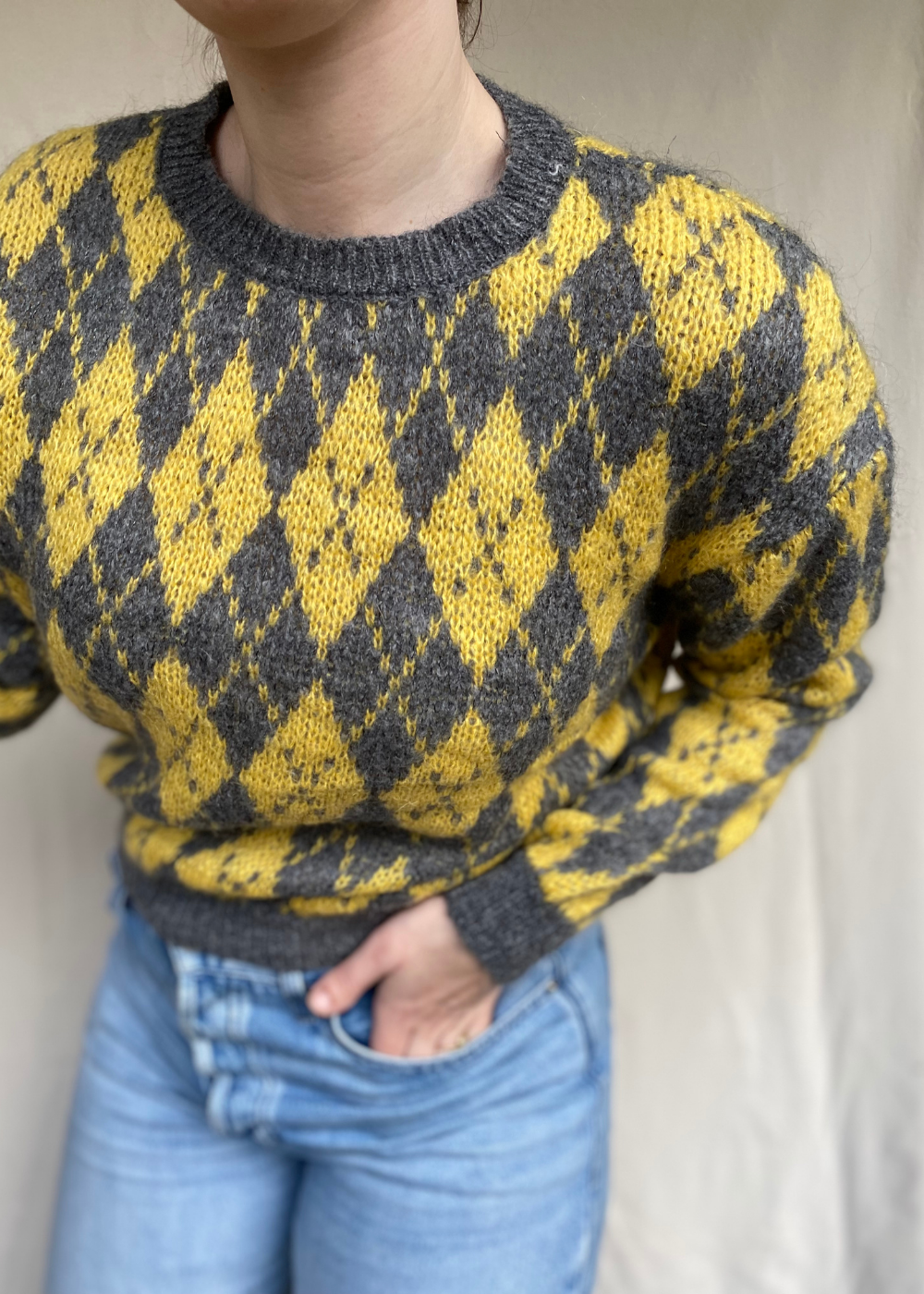 Grijs met gele ruit - maat M/L