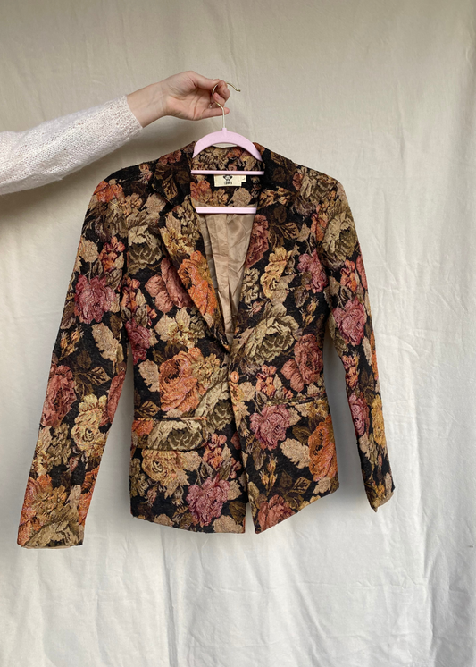 Geweven katoenen blazer met bloemen - maat S/M