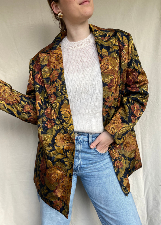 Glimmende blazer met bloemenprint - maat L/XL