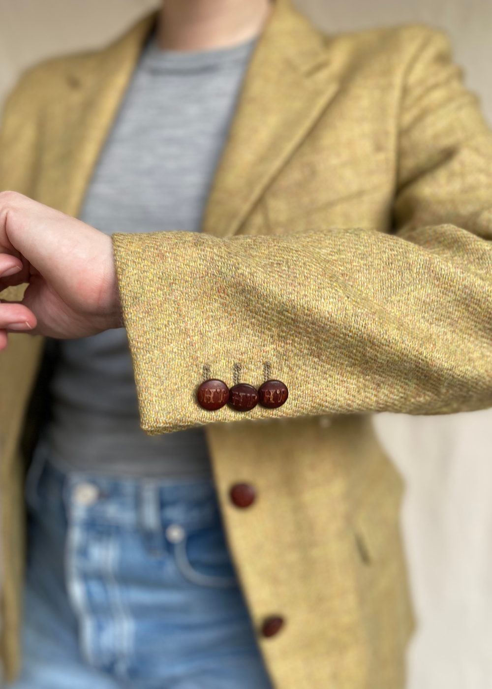 Mosterdgele lana wollen blazer - maat M